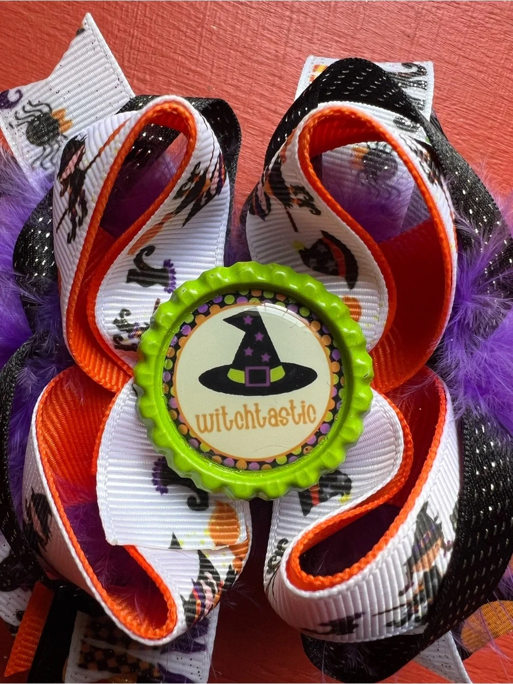 Witchtastic Purple & Orange Halloween Hair Bow - Kids Costume Accessory
